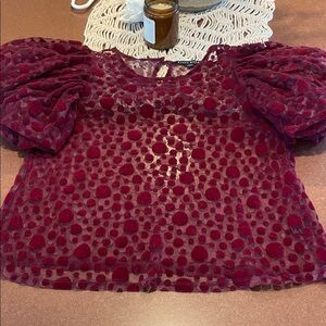 Haute Monde Red Sheer Polka Dot Top